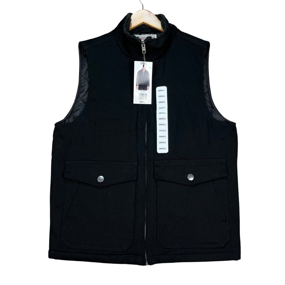 Weatherproof Heritage Brand Vest Mens Small Black Fleece Collar Quilted NEW